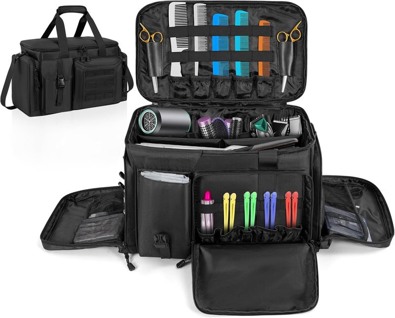 LASUK Barber Hairdresser Bag Supplies Bag with Adjustable Dividers, Barber Tools Storage Hair Clipper Case Organizer for Scissors Clippers Trimmers & Haircut Kits, Barber Travel Case - Image 2